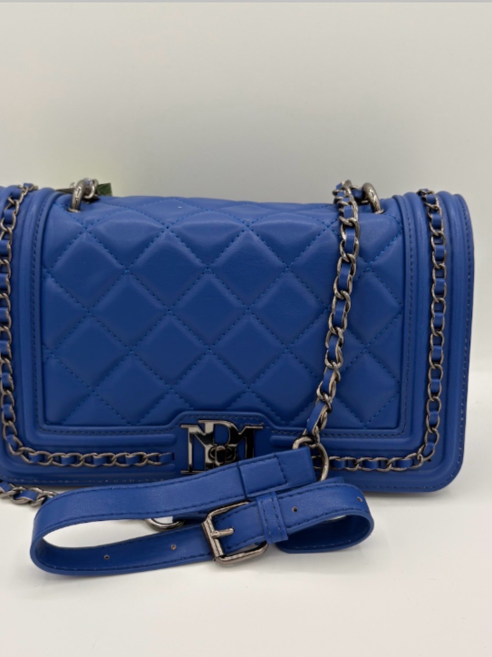 Badgley Mischka Quilted Blue Chain Crossbody Bag
